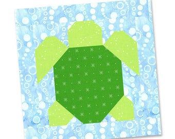 PDF Pattern - Sea Turtle Quilt Block Pattern, Traditional Quilt Block Pattern, Ocean Animal Quilt Block, Sea Animal Quilt Block Pattern