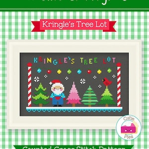 PDF Pattern - Kringle's Tree Lot Cross Stitch Pattern, Kawaii Christmas Cross Stitch Pattern, Kawaii Santa Cross Stitch, Tree Lot Pattern