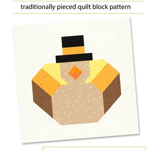 PDF Pattern - Dapper Turkey Quilt Block Pattern, Thanksgiving Quilt Block Pattern, Autumn Quilt Block Pattern, Turkey Quilt Pattern