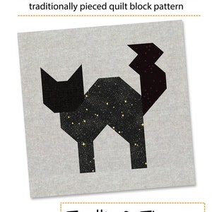 PDF Pattern - Scaredy Cat Quilt Block Pattern, Halloween Quilt Block Pattern, Cat Quilt Block Pattern, Vintage Halloween Quilt Pattern
