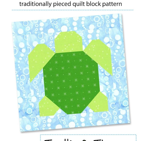 PDF Pattern - Sea Turtle Quilt Block Pattern, Traditional Quilt Block Pattern, Ocean Animal Quilt Block, Sea Animal Quilt Block Pattern