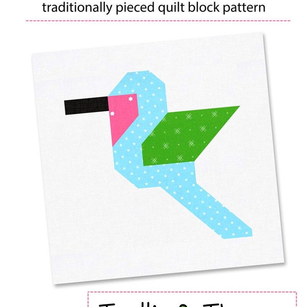 PDF Pattern - Hummingbird Quilt Block Pattern, Bird Quilt Block, Little Bird Quilt Block Pattern, Traditional Hummingbird Quilt Pattern