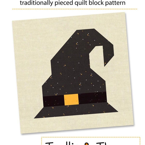 PDF Pattern - Witch's Hat Quilt Block Pattern, Halloween Quilt Block Pattern, Witch Quilt Block Pattern, Wizard Hat Quilt Pattern