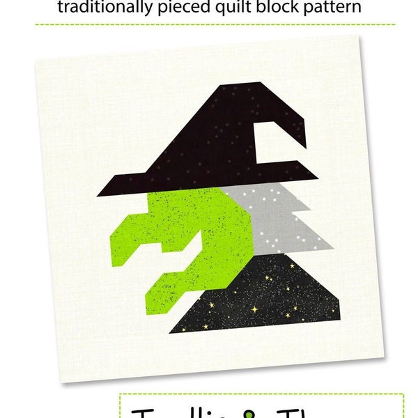 PDF Pattern - Wicked Witch Quilt Block Pattern, Halloween Quilt Block Pattern, Witch Quilt Block Pattern, Vintage Halloween Quilt Pattern