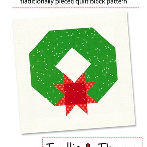 PDF Pattern - Festive Wreath Quilt Block Pattern, Christmas Quilt Block Pattern, Wreath Quilt Pattern, Holidays Quilt Block Pattern