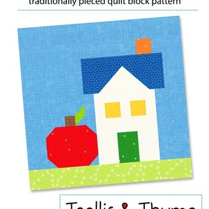 PDF Pattern - September Calendar Cottage Quilt Block Pattern, Fall Apple Quilt Block Pattern, Autumn Cottage Quilt Block, House Quilt Block
