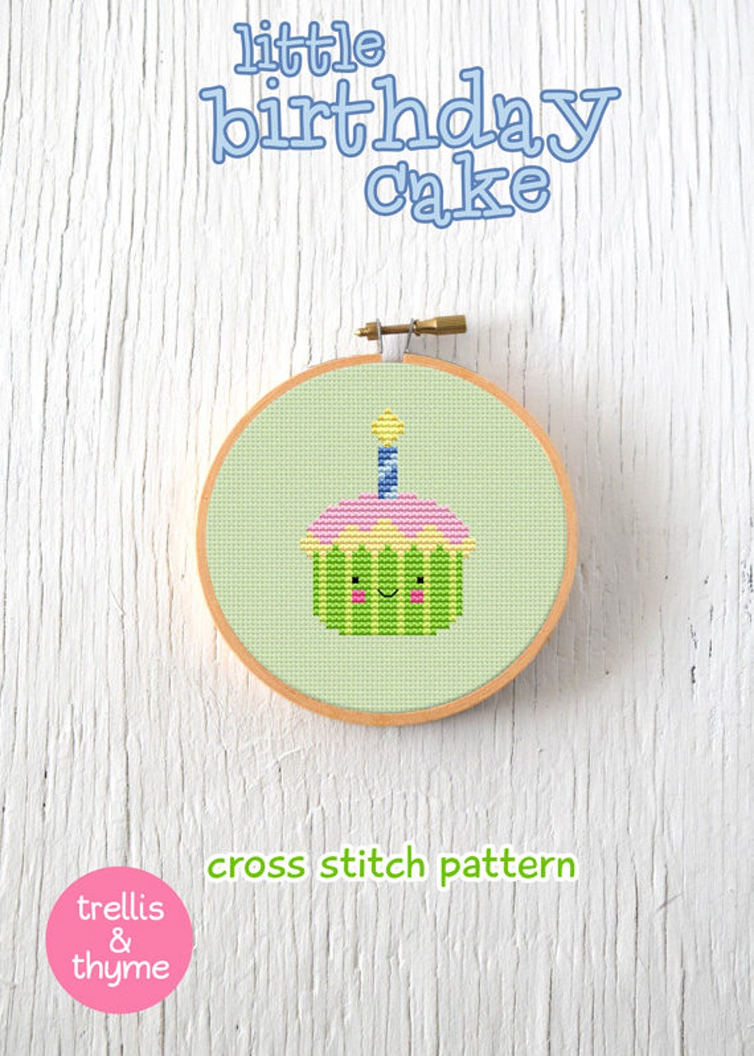 PDF Pattern - Little Birthday Cake Cross Stitch Pattern, Kawaii Cupcake ...