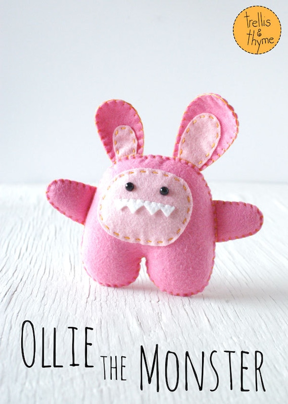 PDF Pattern Ollie the Monster Felt Softie Pattern, Kawaii Softie