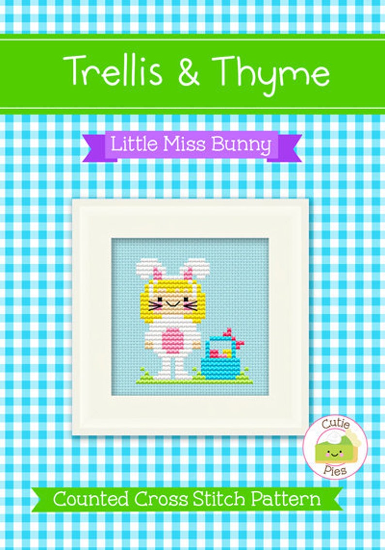 PDF Pattern Little Miss Bunny Cross Stitch Pattern, Kawaii Easter Cross Stitch Pattern, Kawaii Bunny Cross Stitch image 1