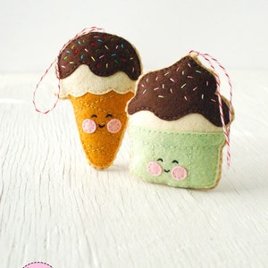 PDF Pattern Ice Cream Cone, Kawaii Felt Ornament Pattern, Felt Softie Sewing Pattern, Felt Toy Pattern image 2