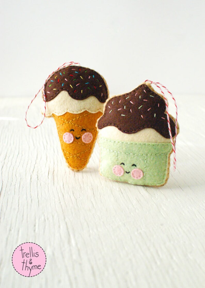 PDF Pattern Ice Cream Cone, Kawaii Felt Ornament Pattern, Felt Softie Sewing Pattern, Felt Toy Pattern image 2