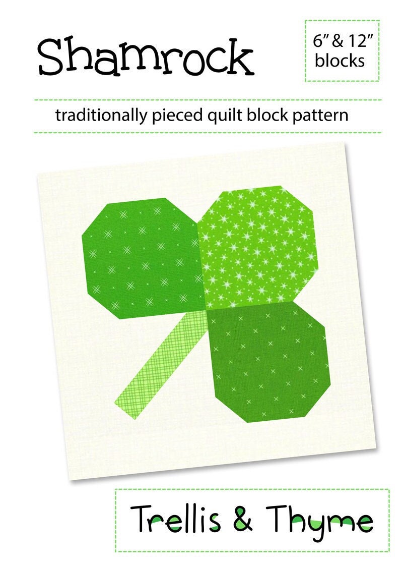 PDF Pattern - Shamrock Quilt Block Pattern, St Patrick