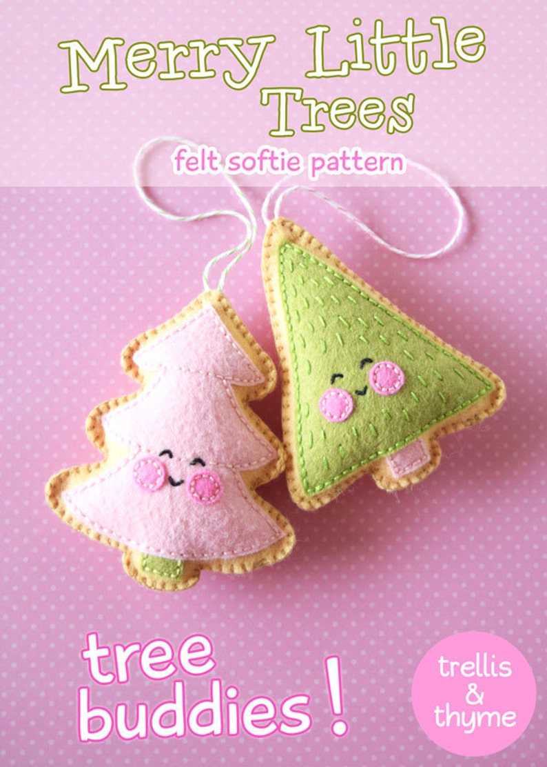 PDF Pattern Merry Little Trees Sewing Pattern, Christmas Ornament Pattern, Holidays, Kawaii Felt Pattern, Softie Pattern image 2