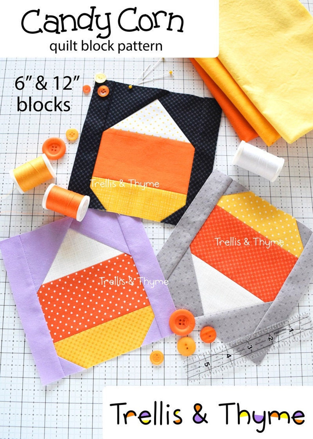 PDF Pattern Candy Corn Quilt Block Pattern Traditional Etsy
