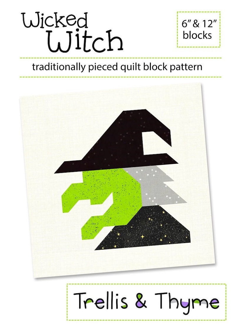 Patron PDF Wicked Witch Quilt Block Pattern, Halloween Quilt Block Pattern, Witch Quilt Block Pattern, vintage Halloween Quilt Pattern image 1