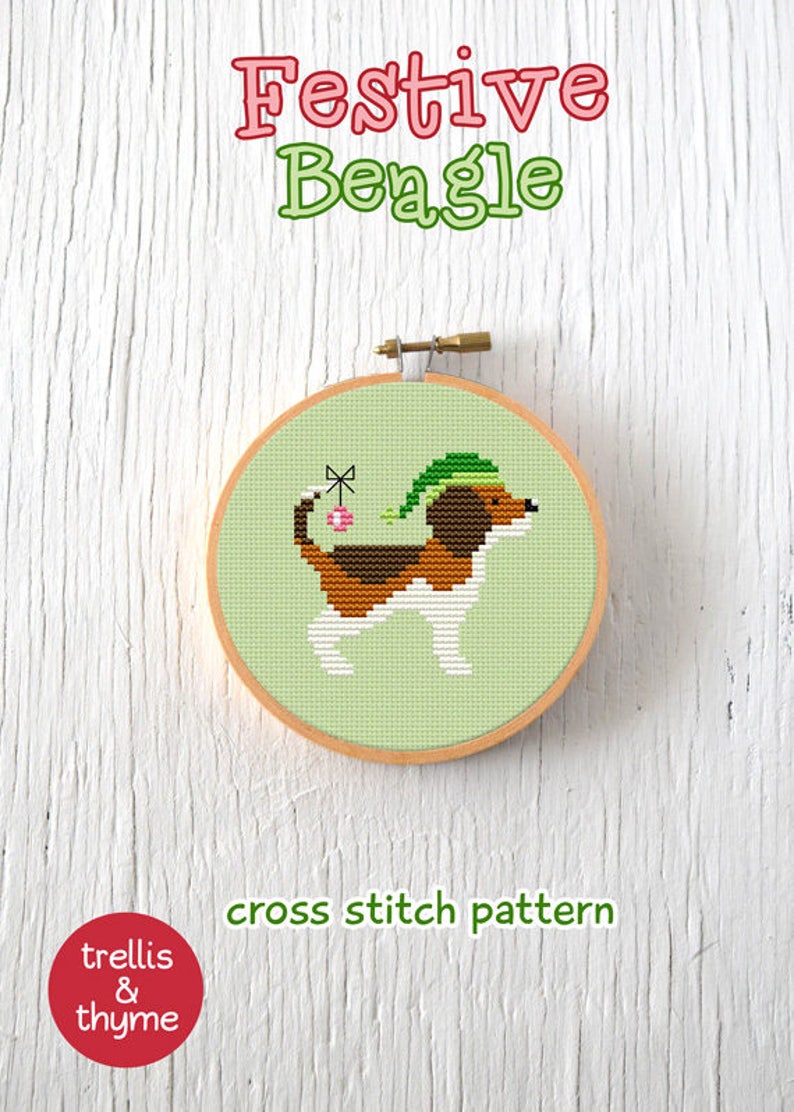 PDF Pattern Festive Beagle Cross Stitch Pattern, Christmas Beagle Cross Stitch Pattern, Christmas Dog Cross Stitch Pattern image 4