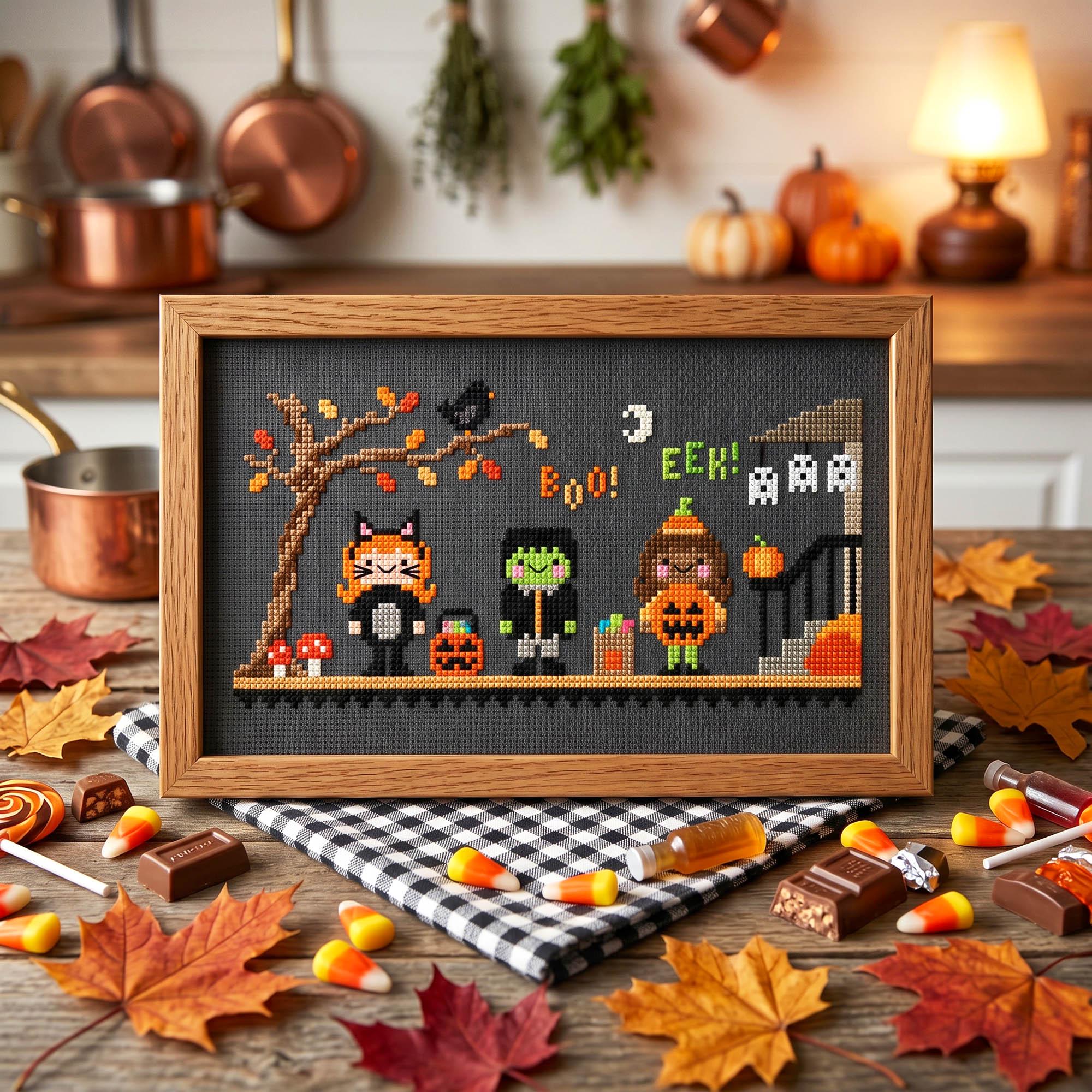 Halloween Night Cross Stitch Pattern – Spooky Kawaii Trick or Treat ...