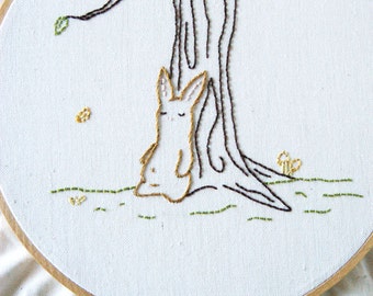 PDF Embroidery Pattern - Nap Time, Bunny Rabbit, Nursery, Autumn, Woodland Embroidery Pattern