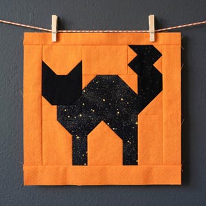Scaredy Cat Quilt Block Pattern - - Trellis & Thyme 6-Zoll und 12 Zoll Vintage Halloween Gruselige Hexe (PDF-Muster)