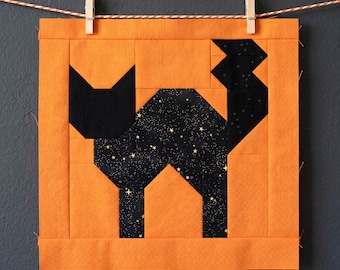 Scaredy Cat Quilt Block Pattern – Vintage Halloween Black (PDF Pattern)