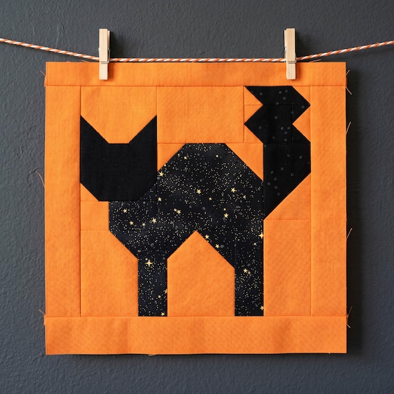 Scaredy Cat Quilt Block Pattern – Vintage Halloween Black (PDF Pattern)