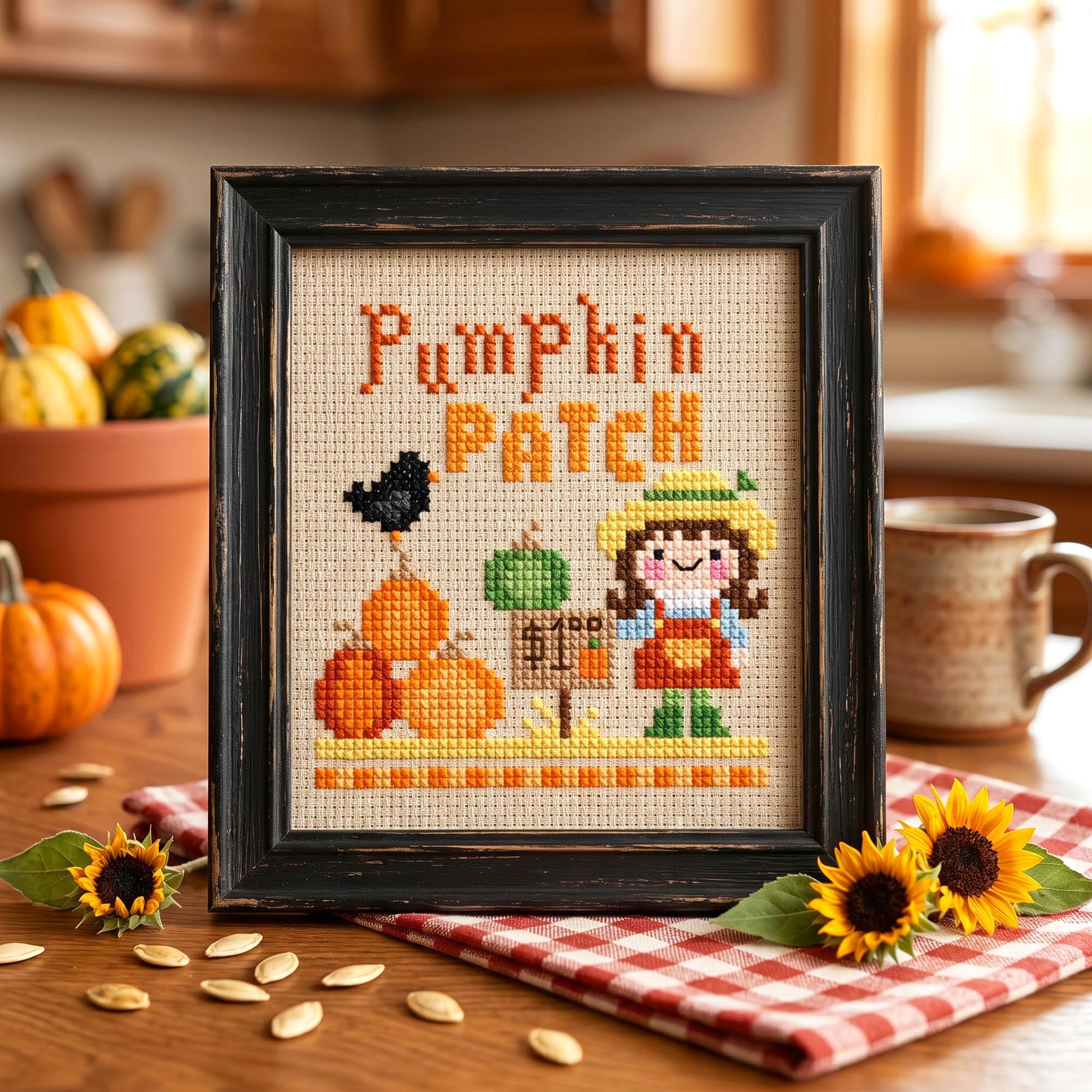 Pumpkin Patch Cross Stitch Pattern - Cozy Fall Kawaii Kids (PDF Pattern ...