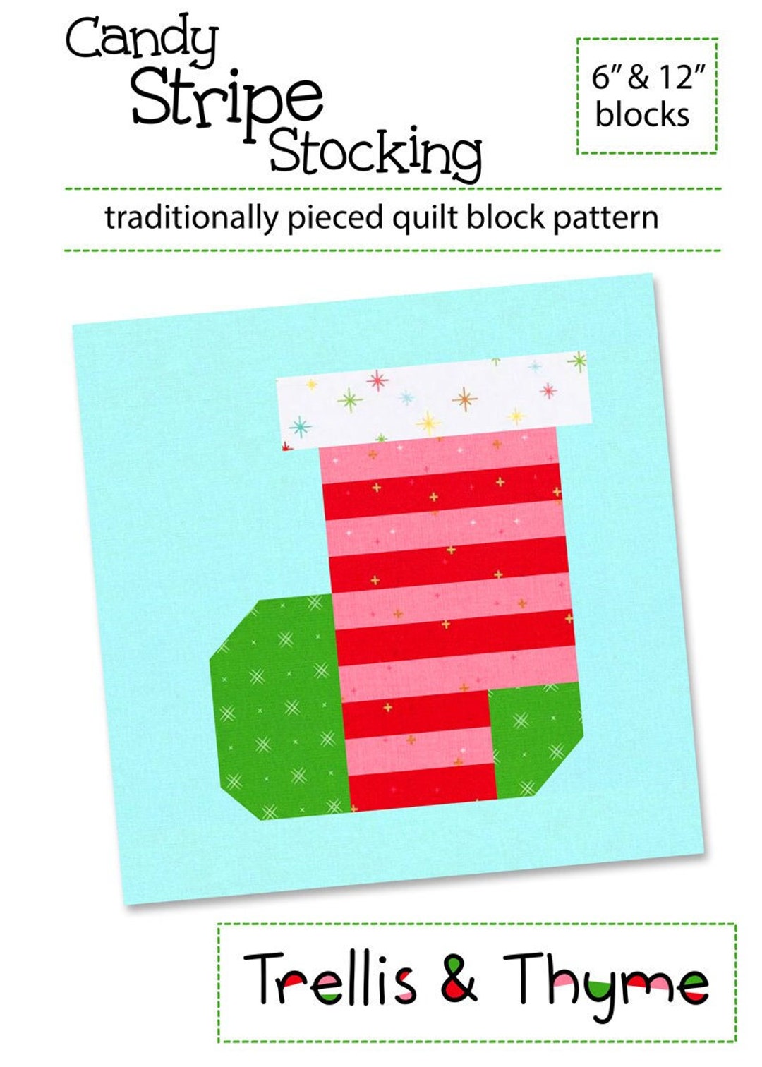 PDF Pattern Candy Stripe Stocking Quilt Block Pattern, Christmas Quilt