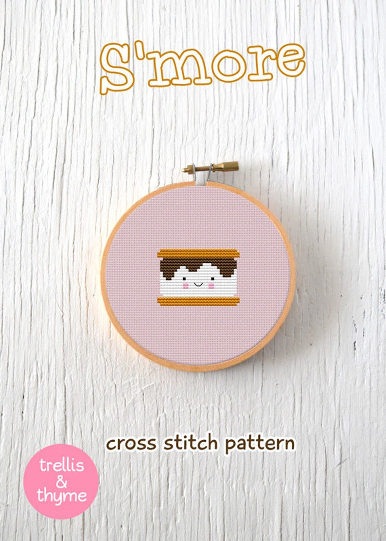 PDF Pattern S'more Cross Stitch Pattern, Kawaii S'mores Cross Stitch Pattern, S'mores Embroidery Pattern image 3