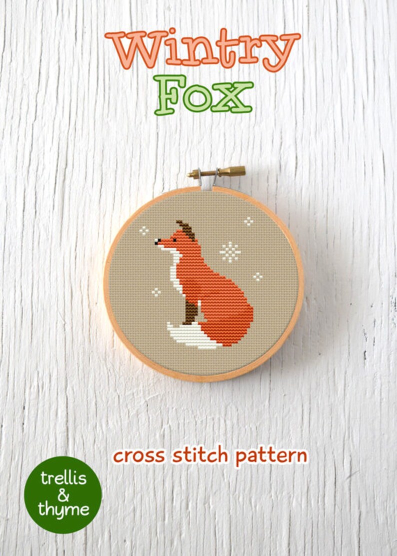 PDF Pattern Wintry Fox Cross Stitch Pattern, Christmas Fox Cross Stitch Pattern, Winter Fox Cross Stitch Pattern image 1