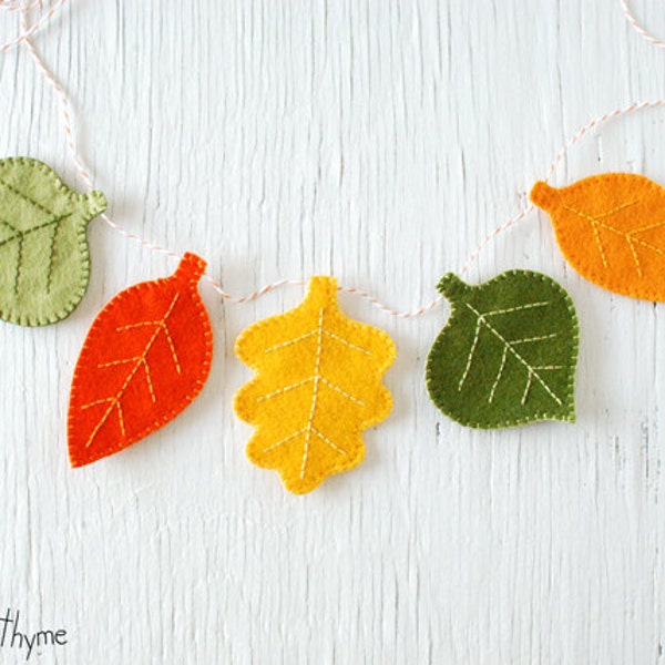 PDF Pattern - Autumn Leaves Felt Garland Pattern, Halloween, Thanksgiving Felt Embroidery Garland Pattern