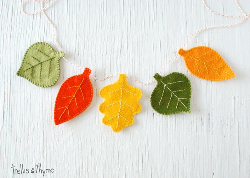 PDF Pattern Autumn Leaves Felt Garland Pattern, Halloween, Thanksgiving Felt Embroidery Garland Pattern image 1