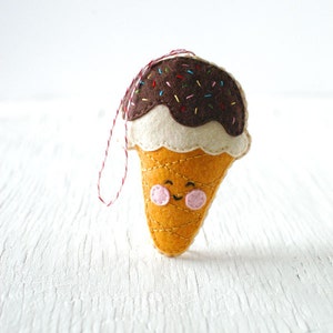 PDF Pattern - Ice Cream Cone, Kawaii Felt Ornament Pattern, Felt Softie Sewing Pattern, Felt Toy Pattern