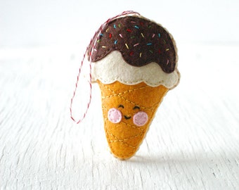 PDF Pattern - Ice Cream Cone, Kawaii Felt Ornament Pattern, Felt Softie Sewing Pattern, Felt Toy Pattern