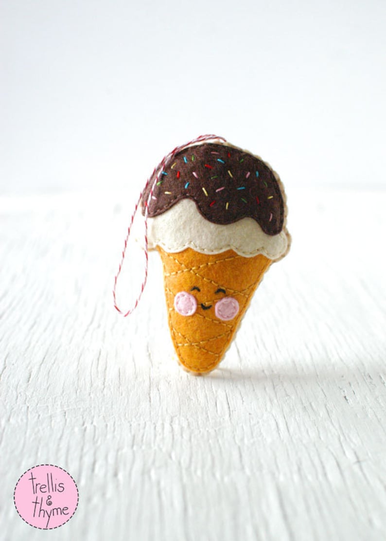 PDF Pattern Ice Cream Cone, Kawaii Felt Ornament Pattern, Felt Softie Sewing Pattern, Felt Toy Pattern image 1