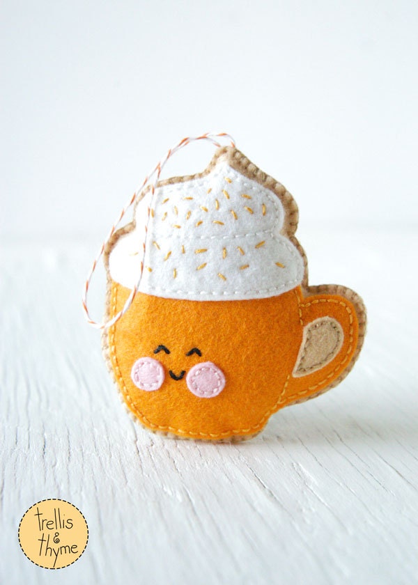 Thanksgiving Decorations Halloween Fall Sewing Projects Autumn PDF Pattern for Pumpkin Spice Latte Plushie – Felt Food Crafts – Fall