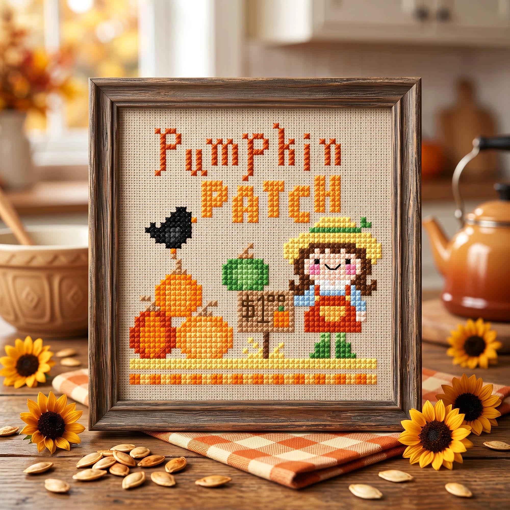 Pumpkin Patch Cross Stitch Pattern - Cozy Fall Kawaii Kids (PDF Pattern ...