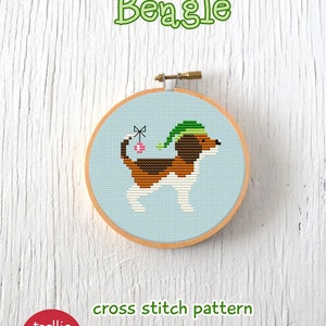 PDF Pattern Festive Beagle Cross Stitch Pattern, Christmas Beagle Cross Stitch Pattern, Christmas Dog Cross Stitch Pattern image 2