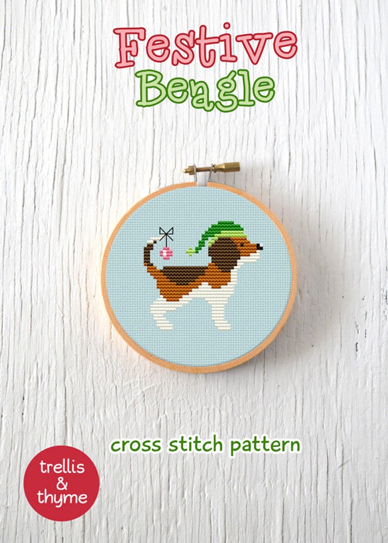 PDF Pattern Festive Beagle Cross Stitch Pattern, Christmas Beagle Cross Stitch Pattern, Christmas Dog Cross Stitch Pattern image 2