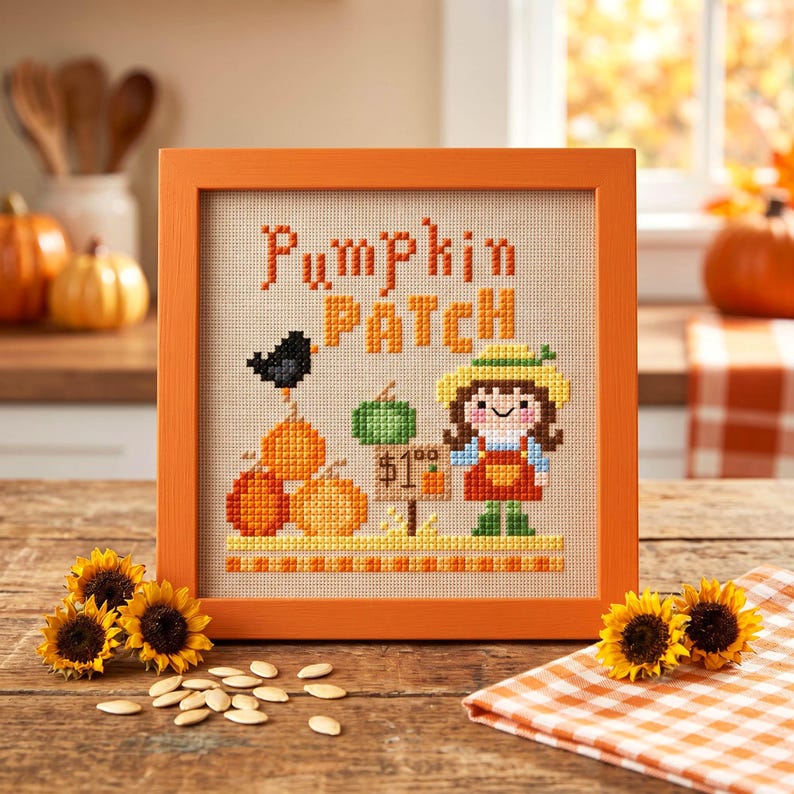 Pumpkin Patch Cross Stitch Pattern - Cozy Fall Kawaii Kids (PDF Pattern ...