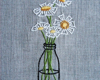 PDF Embroidery Pattern - Daisies in a Bottle Flower Embroidery Pattern