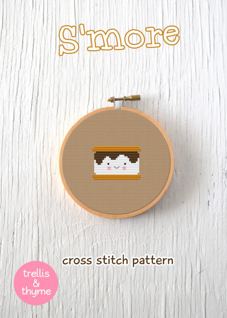 PDF Pattern S'more Cross Stitch Pattern, Kawaii S'mores Cross Stitch Pattern, S'mores Embroidery Pattern image 2
