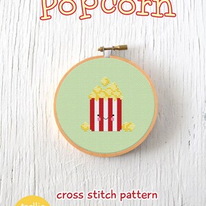 PDF Pattern Buttery Popcorn Cross Stitch Pattern, Kawaii Popcorn Cross Stitch Pattern, Popcorn Embroidery Pattern image 3