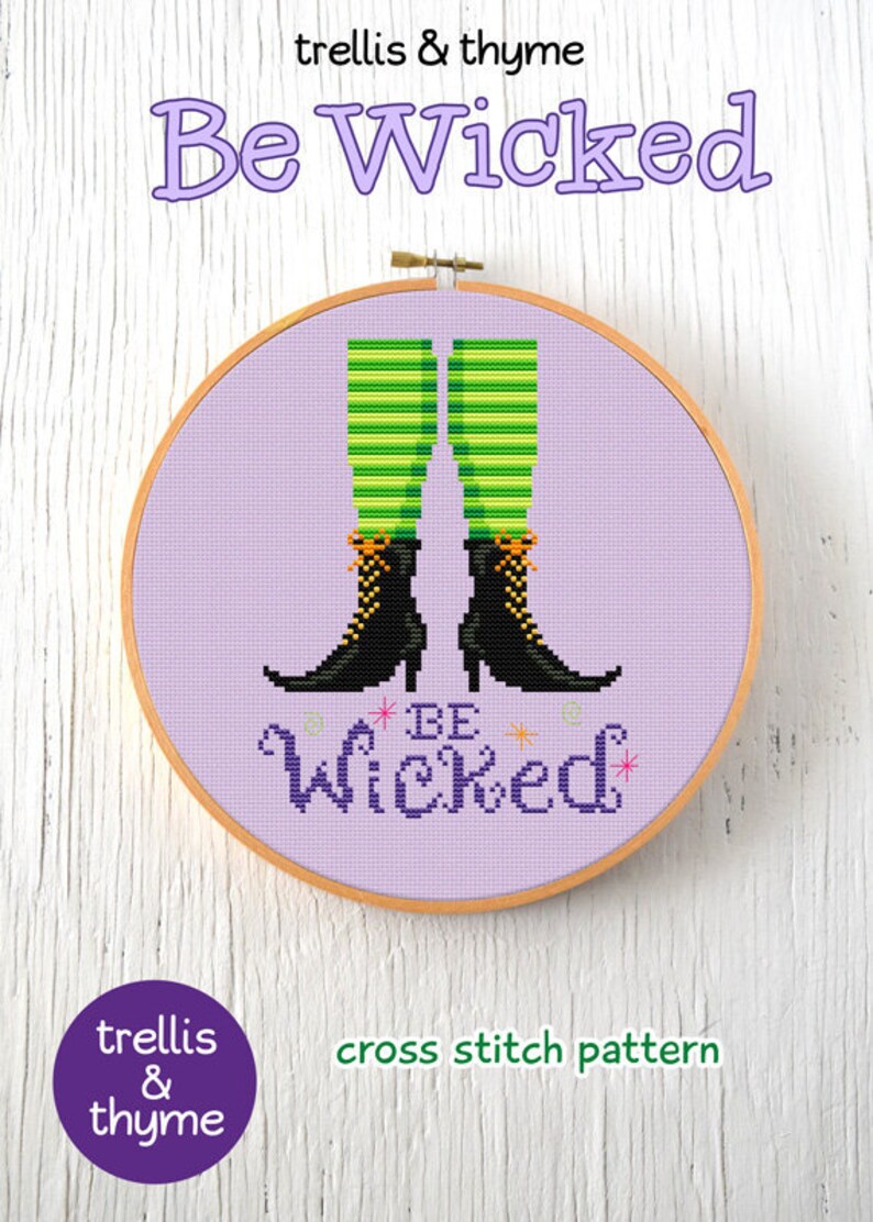 PDF Pattern Be Wicked Cross Stitch Pattern, Halloween Cross Stitch Pattern, Witch Cross Stitch Pattern, Autumn Cross Stitch image 1