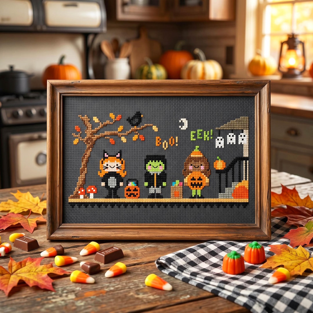 Halloween Night Cross Stitch Pattern – Spooky Kawaii Trick or Treat ...