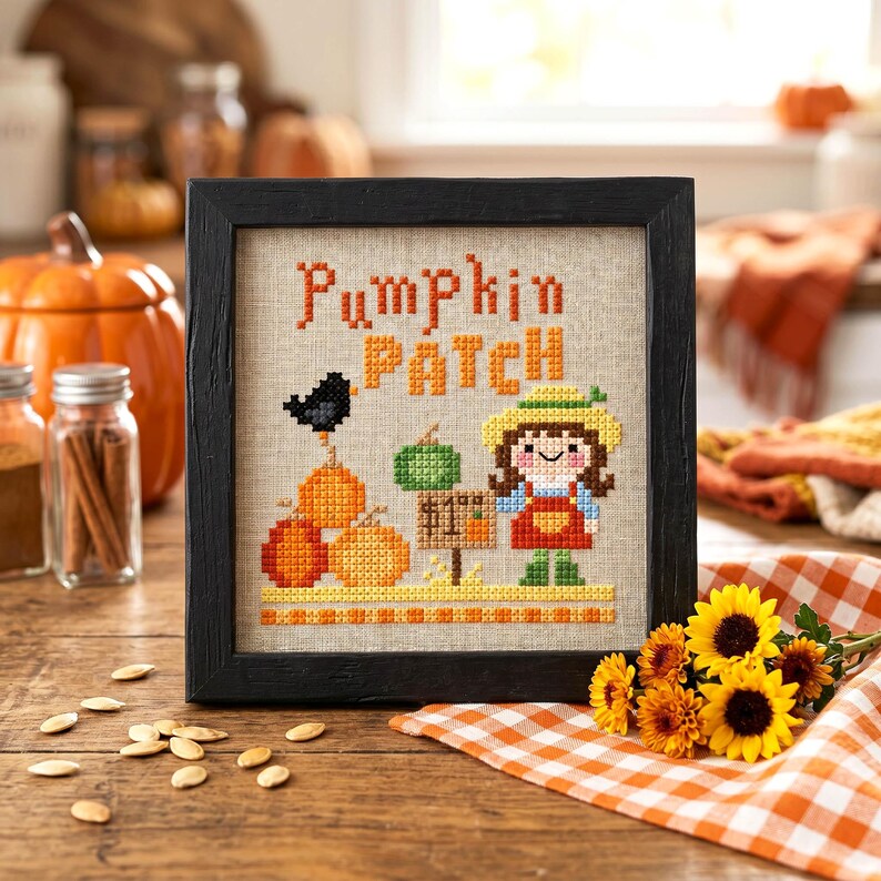 Pumpkin Patch Cross Stitch Pattern - Cozy Fall Kawaii Kids (PDF Pattern ...