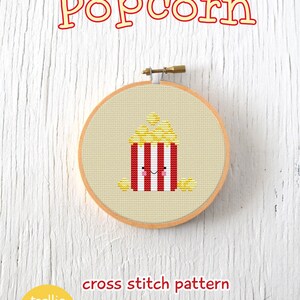 PDF Pattern Buttery Popcorn Cross Stitch Pattern, Kawaii Popcorn Cross Stitch Pattern, Popcorn Embroidery Pattern image 2