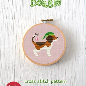 PDF Pattern Festive Beagle Cross Stitch Pattern, Christmas Beagle Cross Stitch Pattern, Christmas Dog Cross Stitch Pattern image 3