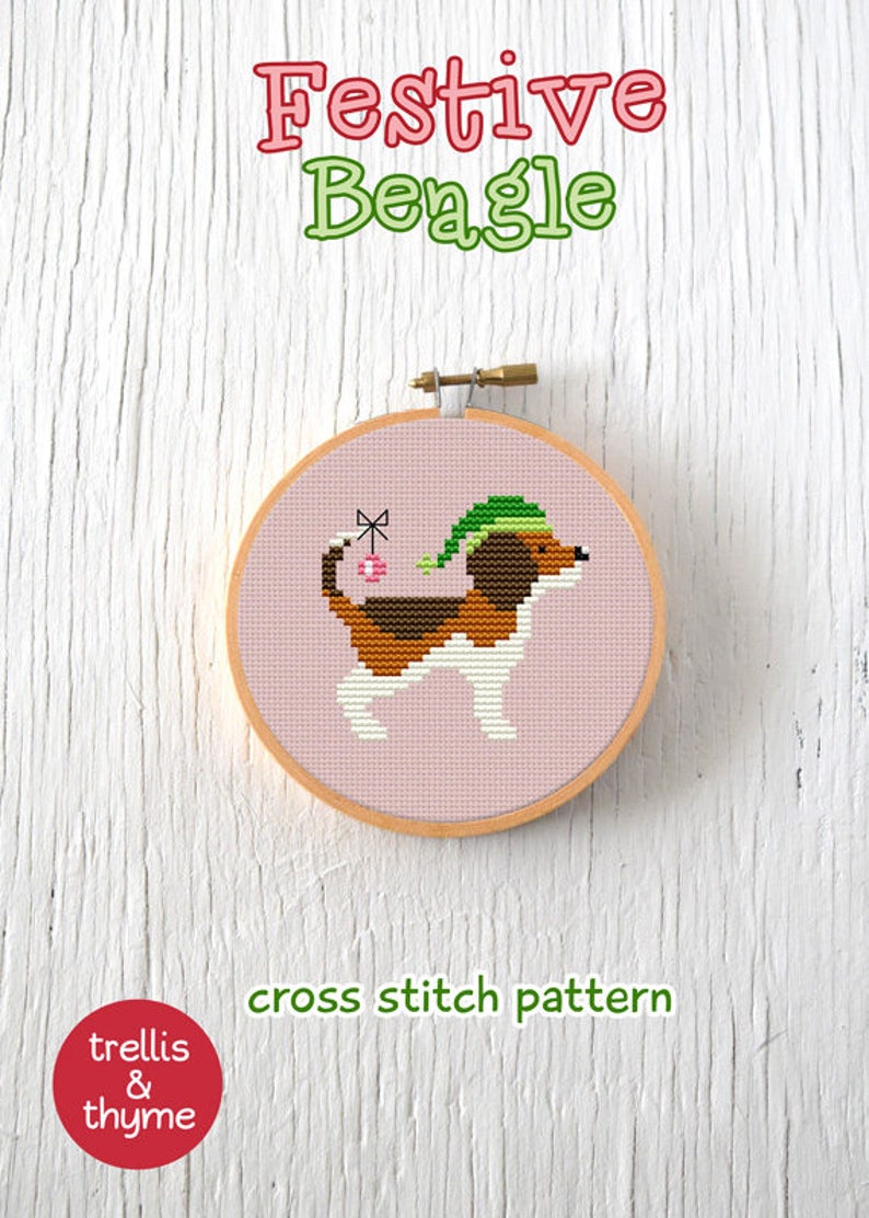 PDF Pattern Festive Beagle Cross Stitch Pattern, Christmas Beagle Cross Stitch Pattern, Christmas Dog Cross Stitch Pattern image 3