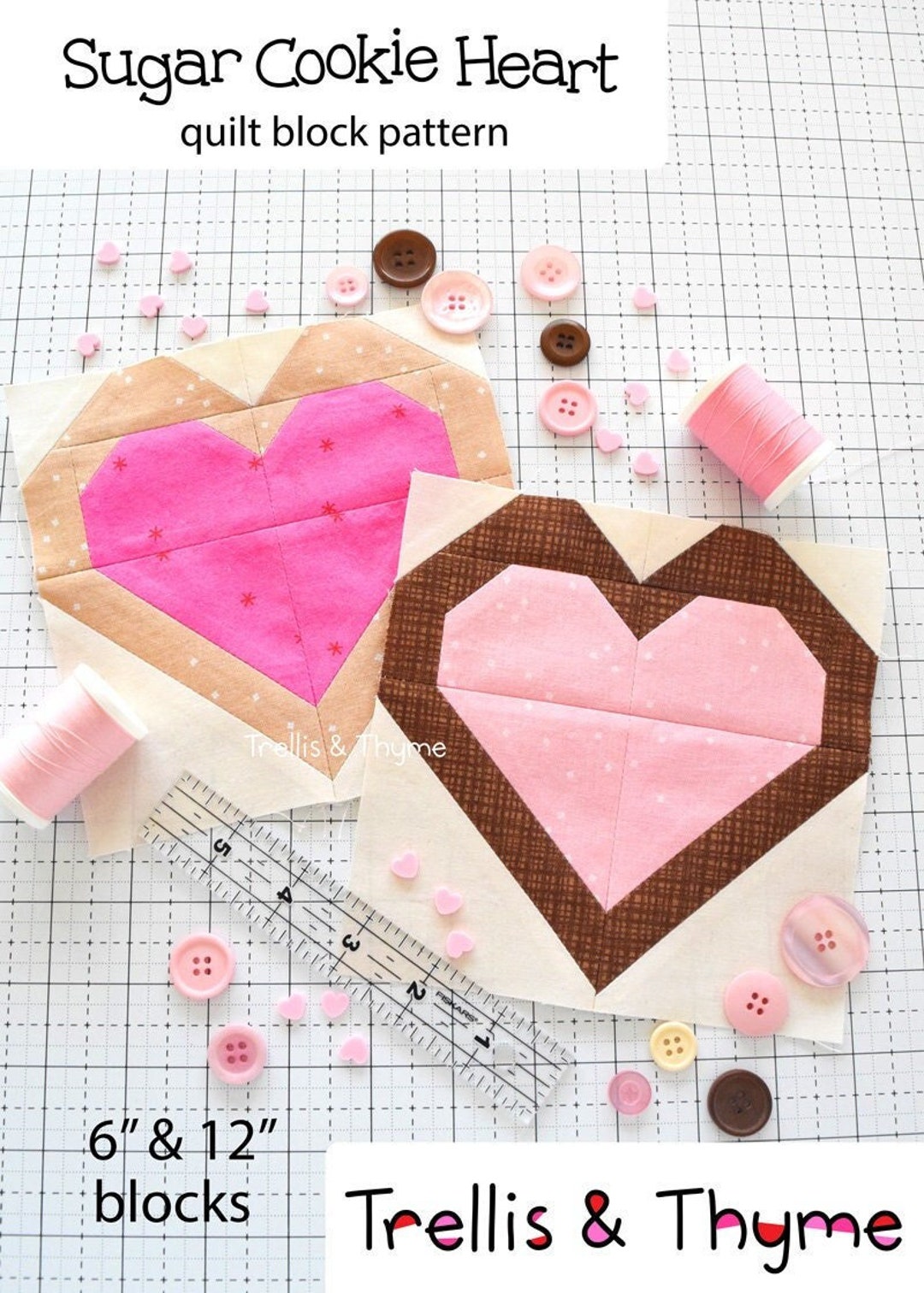 PDF Pattern Sugar Cookie Heart Quilt Block Pattern Etsy