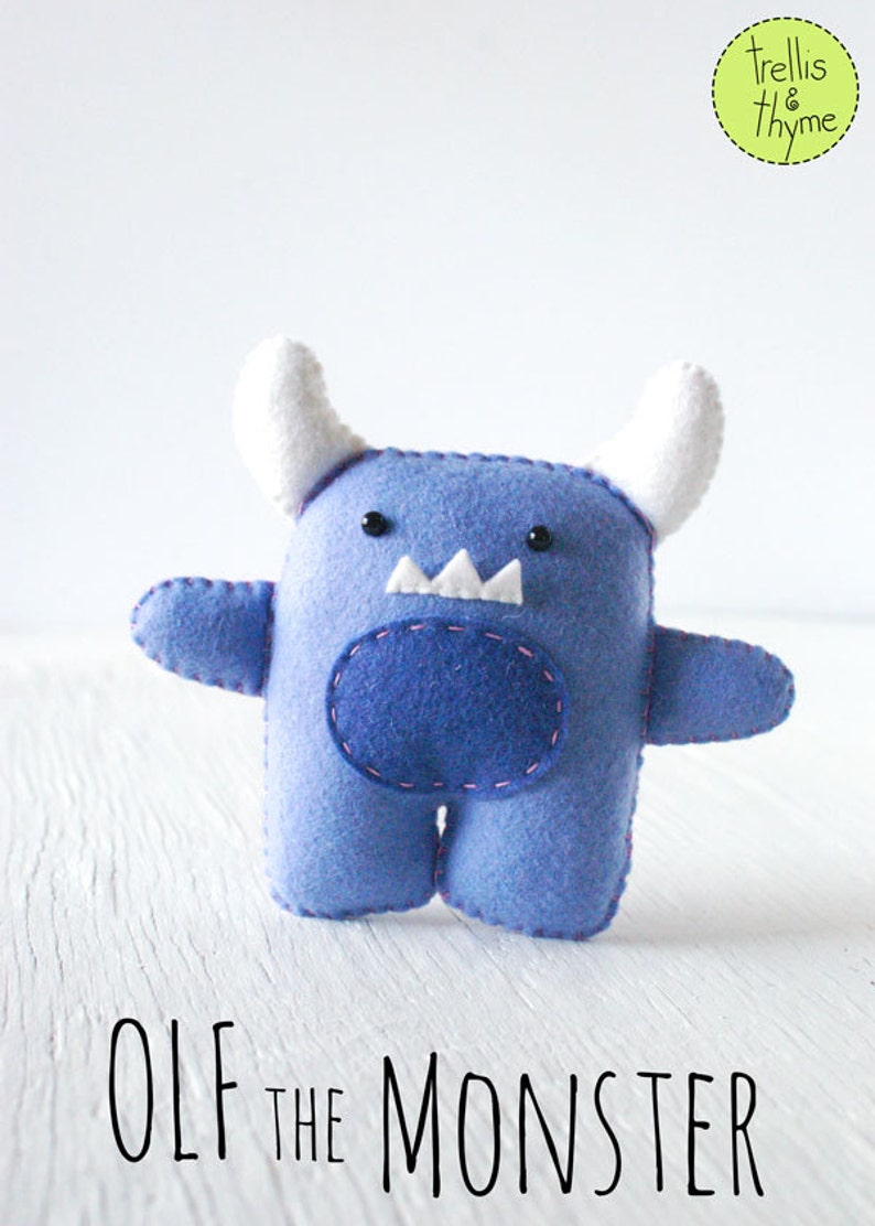 PDF Pattern Olf the Monster Felt Softie Pattern, Kawaii Softie Sewing Pattern, Felt Monster Pattern image 1